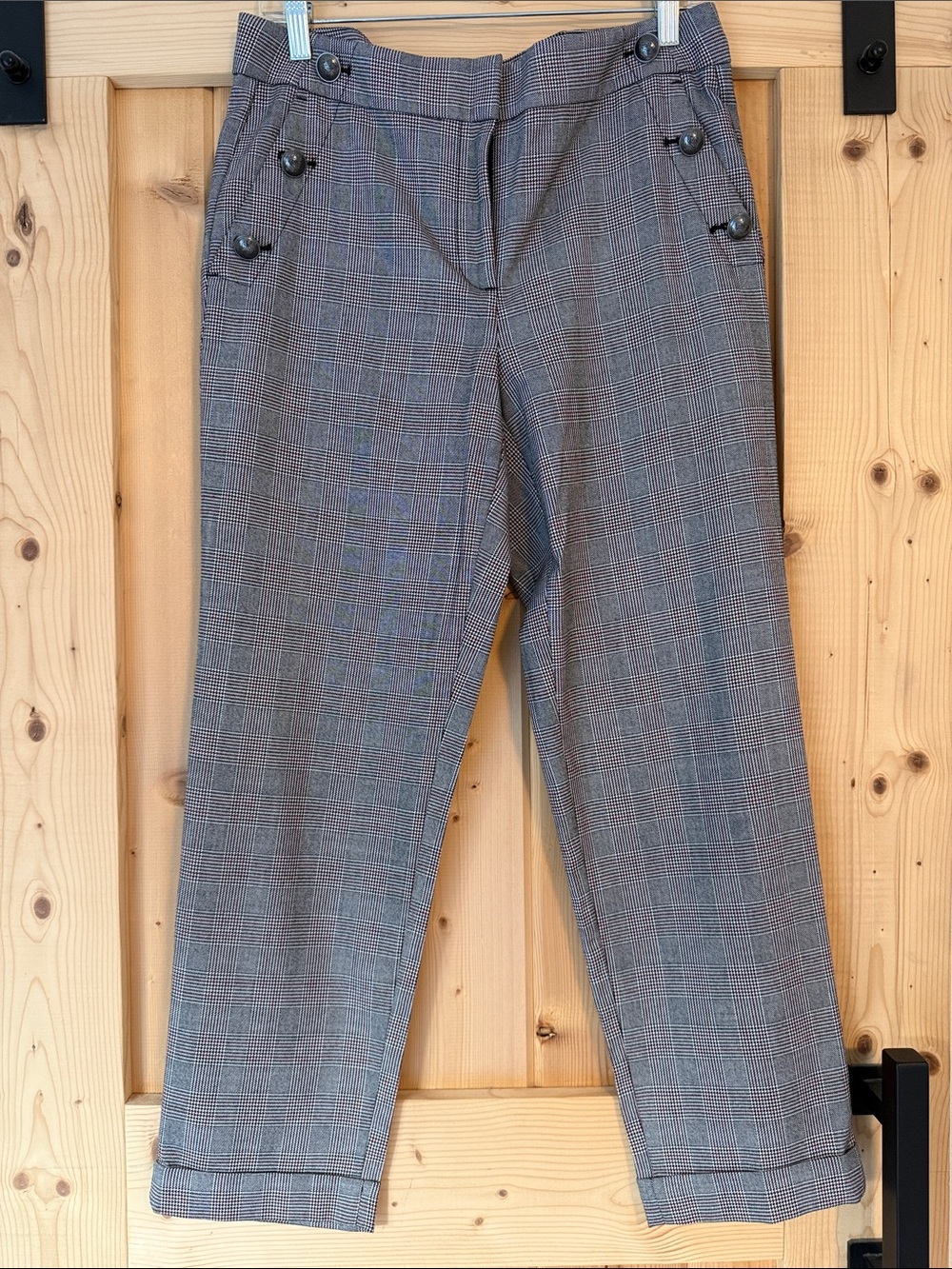 Ann Taylor Plaid Ankle Pants in Gray with Subtle Burgundy